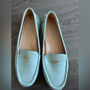 Coach Mint Green Leather Driving Loafers with Gold Logo